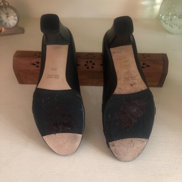 Women's Taryn Rose Black Leather Open Toe Vero Cuoio Italy Size 5 1/2 - Picture 10 of 14